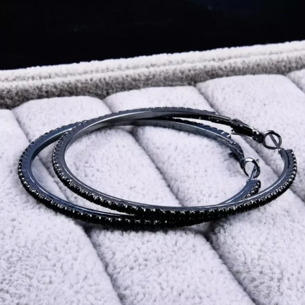 *Black Gold Black Sapphire 2.25'' Hoop Earrings - Picture 4 of 7